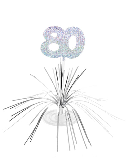Centre de table 80 ans pour anniversaire argenté scintillant