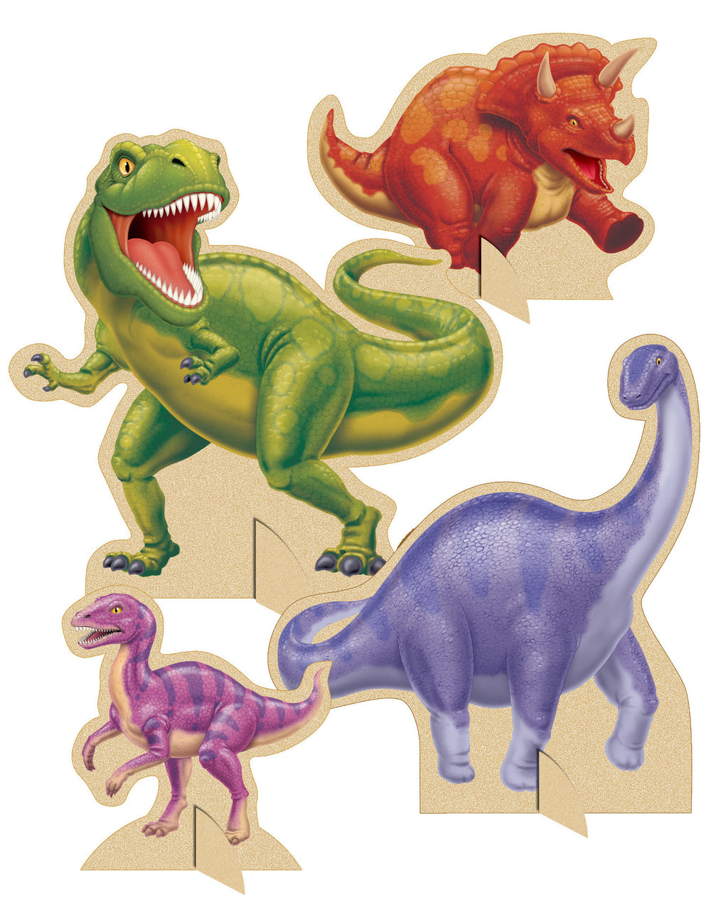 4 centres de table Dinosaures pour anniversaire multicolores