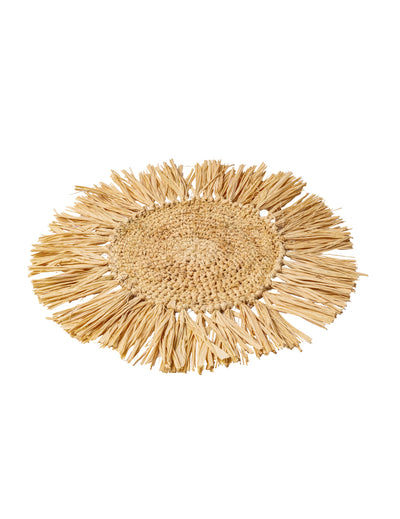 Centro de mesa Bali de ráfia redondo 36 cm com franjas