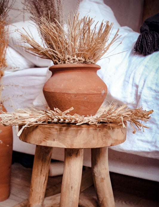 Centro de mesa Bali de ráfia redondo 36 cm com franjas