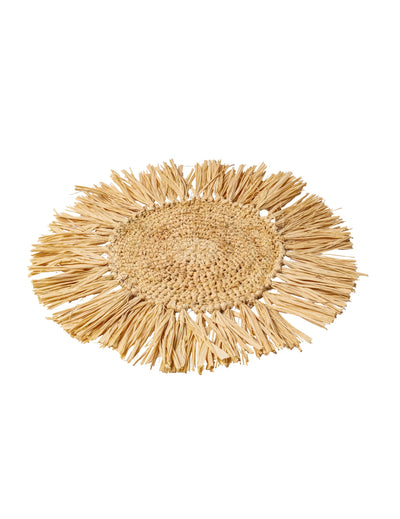 Centro de mesa Bali de ráfia redondo 36 cm com franjas