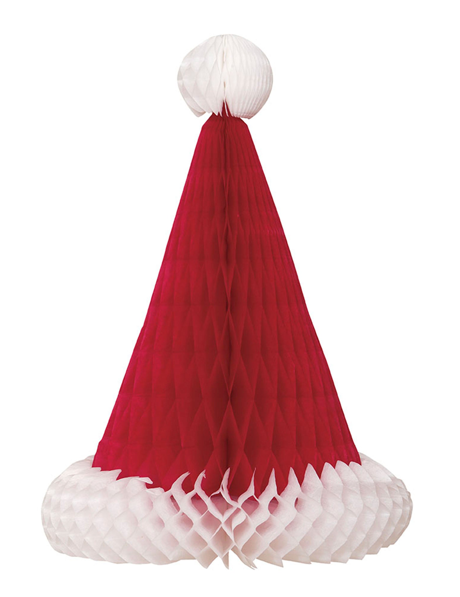 Centre de table Bonnet de Noël rouge et blanc en papier alvéolé