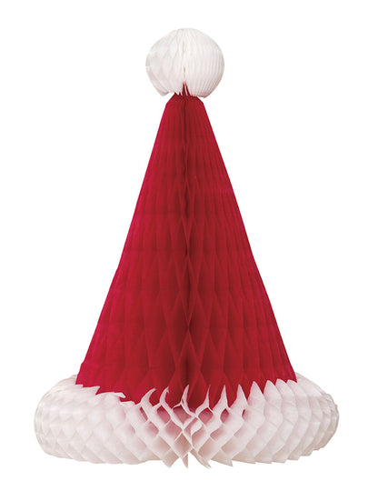 Centre de table Bonnet de Noël rouge et blanc en papier alvéolé