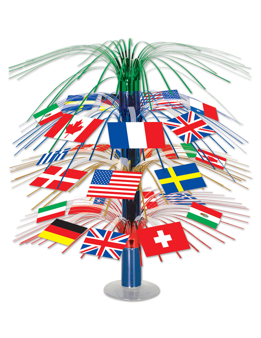 Centre de table drapeaux pays du monde multicolore style cascade