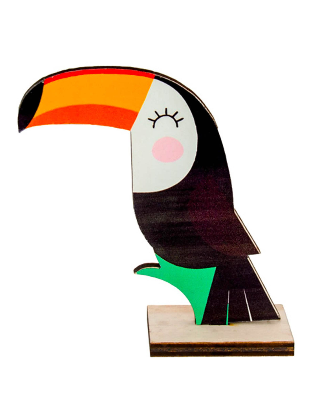 Centro de mesa em madeira com tucano bonito para decoração tropical preto cor de laranja e branco
