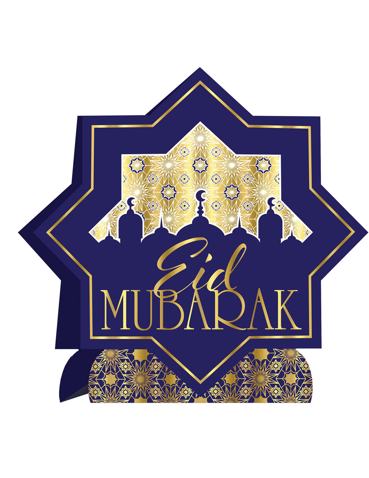 Centre de table en carton Aïd Mubarak pour décoration de fête bleu et or en forme d'étoile