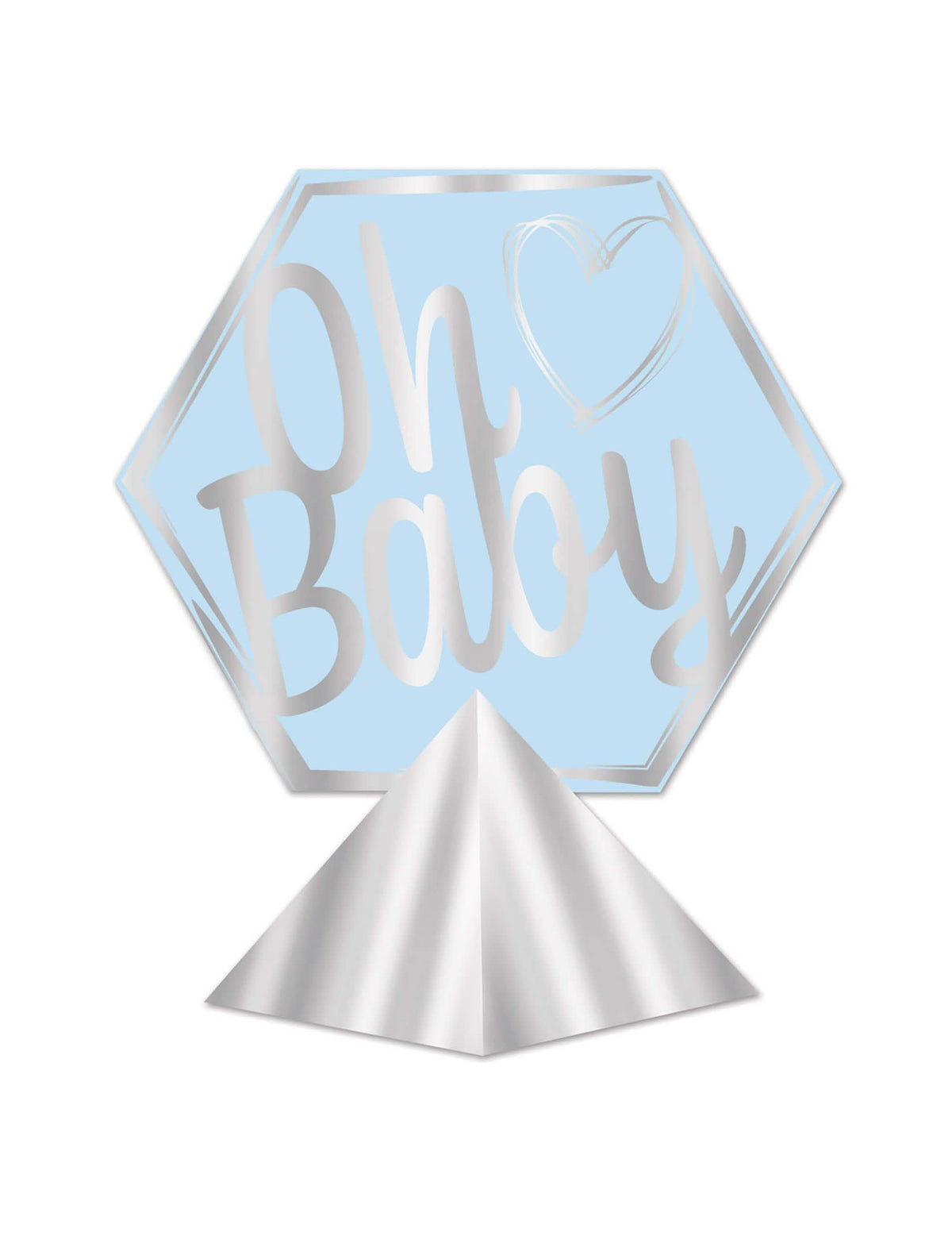 Centro de mesa em cartão Oh Baby para baby shower azul e prateado