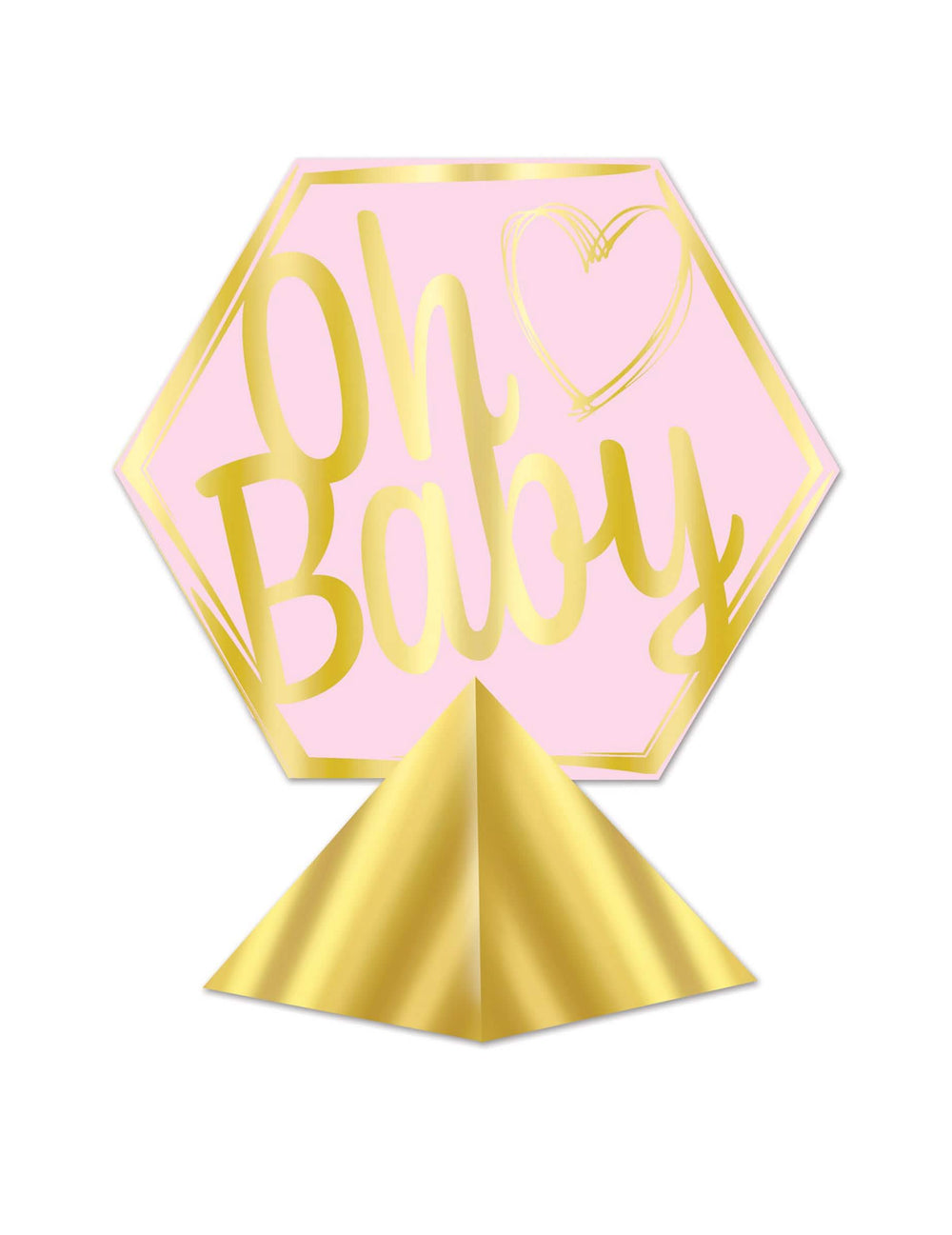 Centro de mesa Oh Baby para baby shower cor de rosa e dourado