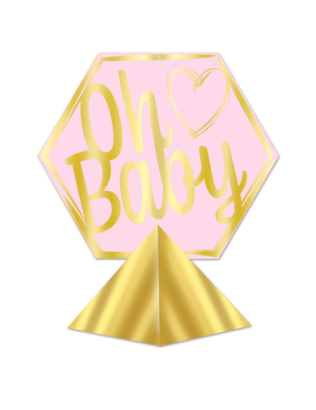 Centro de mesa Oh Baby para baby shower cor de rosa e dourado
