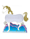 Centre de table en papier licorne pour enfant blanche et dorée avec corps alvéolé et nuage bleu