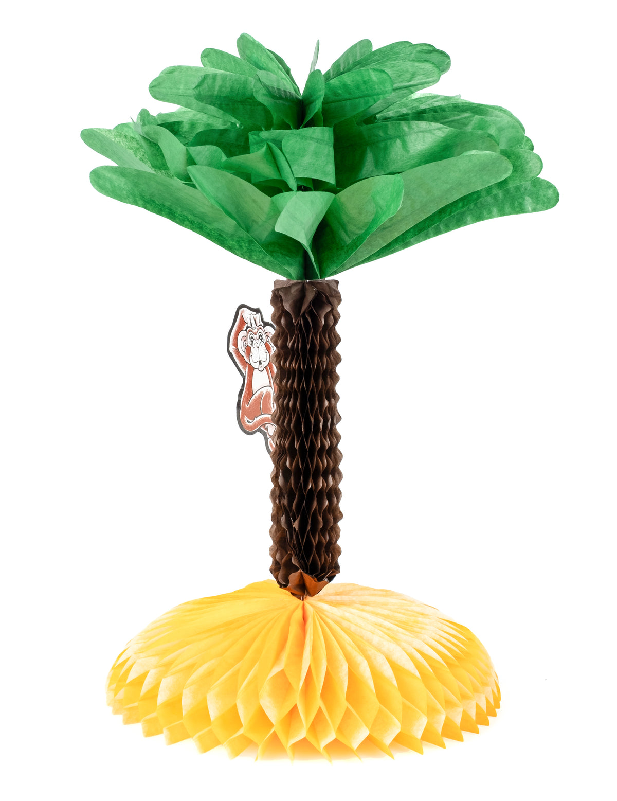Vue d'ensemble du centre de table en papier palmier Hawaï avec singe