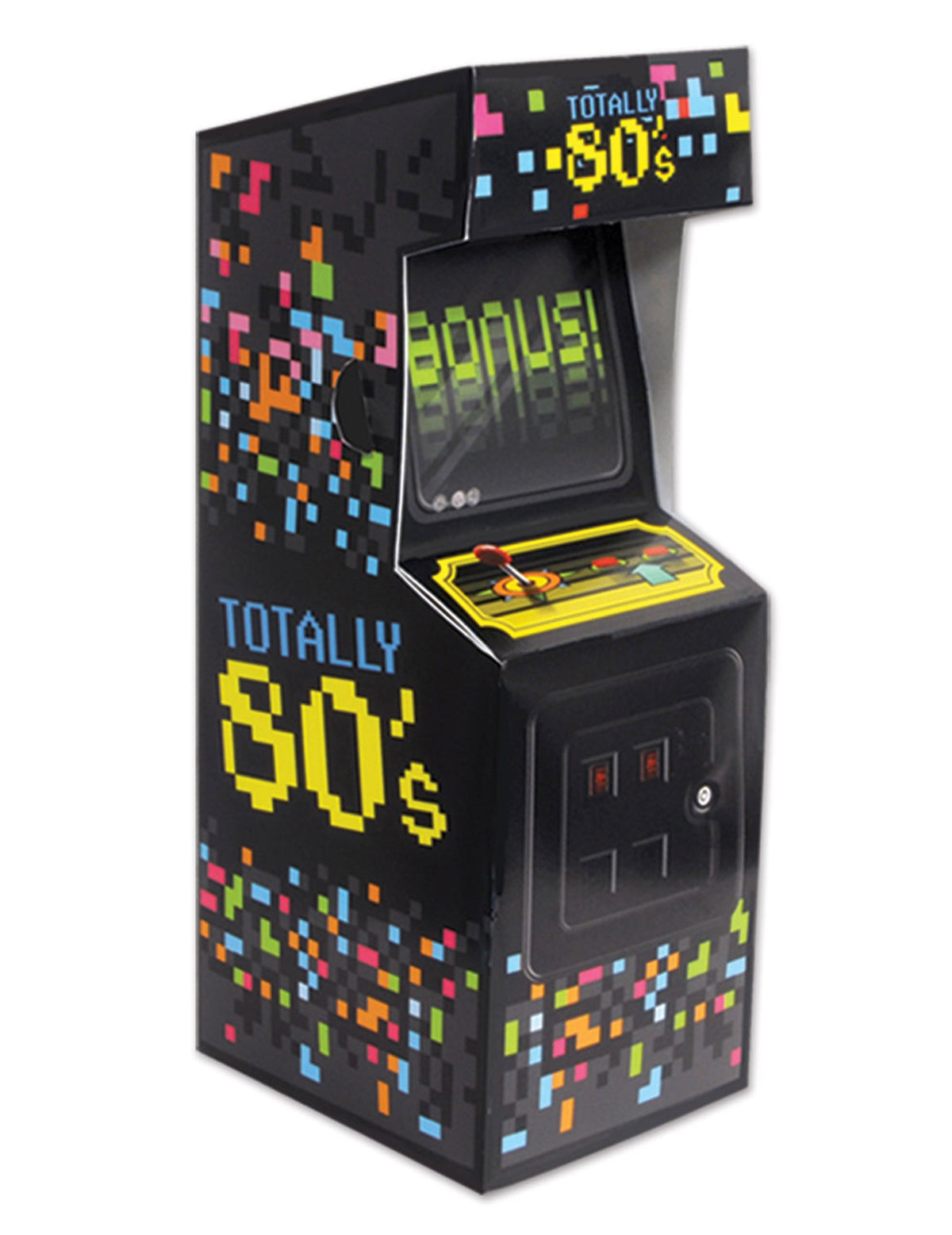 Centre de table mini arcade jeu vidéo années 80's pour décoration noir et multicolore en carton