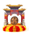 Centre de table monument chinois rouge et jaune avec gong et lions