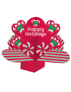 Centre de mesa natal Happy Holidays para decoração de festa vermelho e verde com motivos de bastão de açúcar