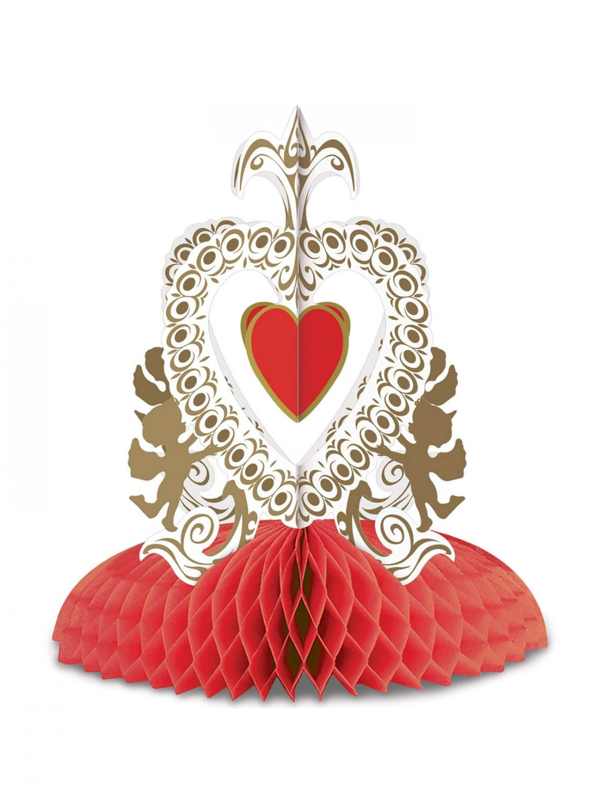 Centro de mesa vintage dia dos namorados para decoração vermelho com corações e anjinhos