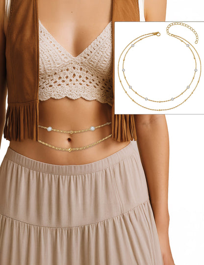 Chaine de taille avec pierres pour femme dorée à double rangée