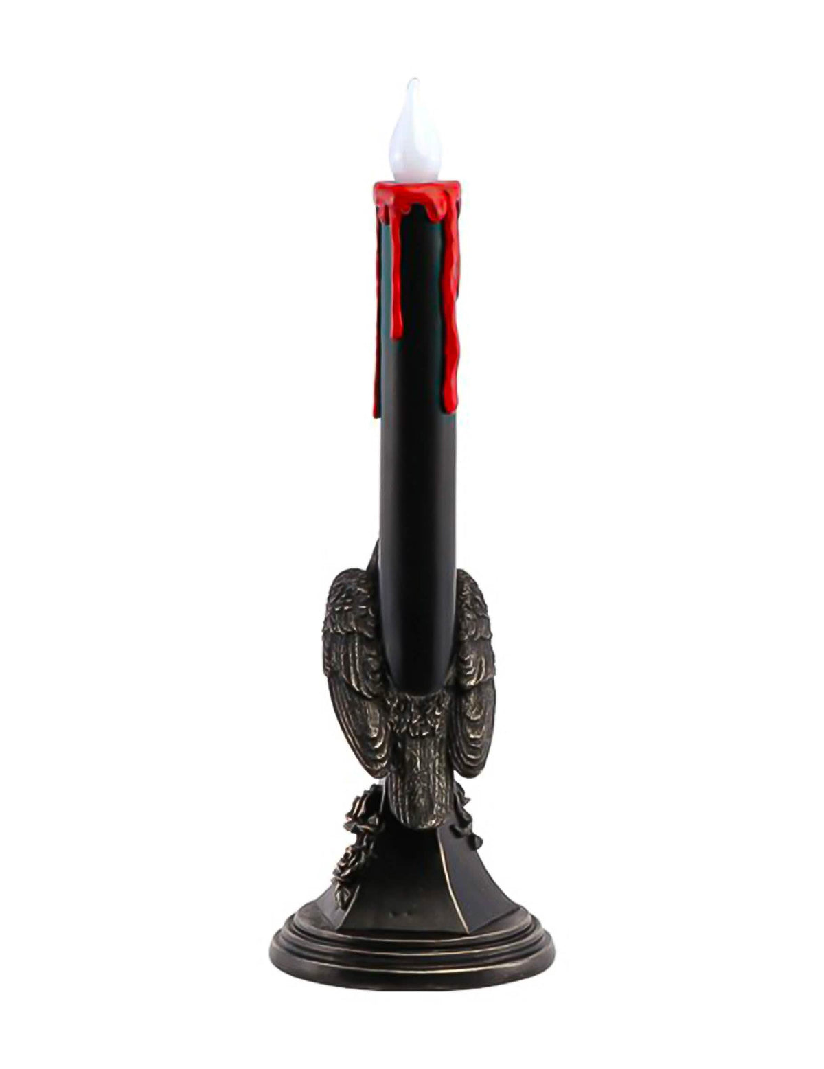 Castiçal decorativo em resina com LED e corvo preto 13,5 x 13,5 x 45,5 cm