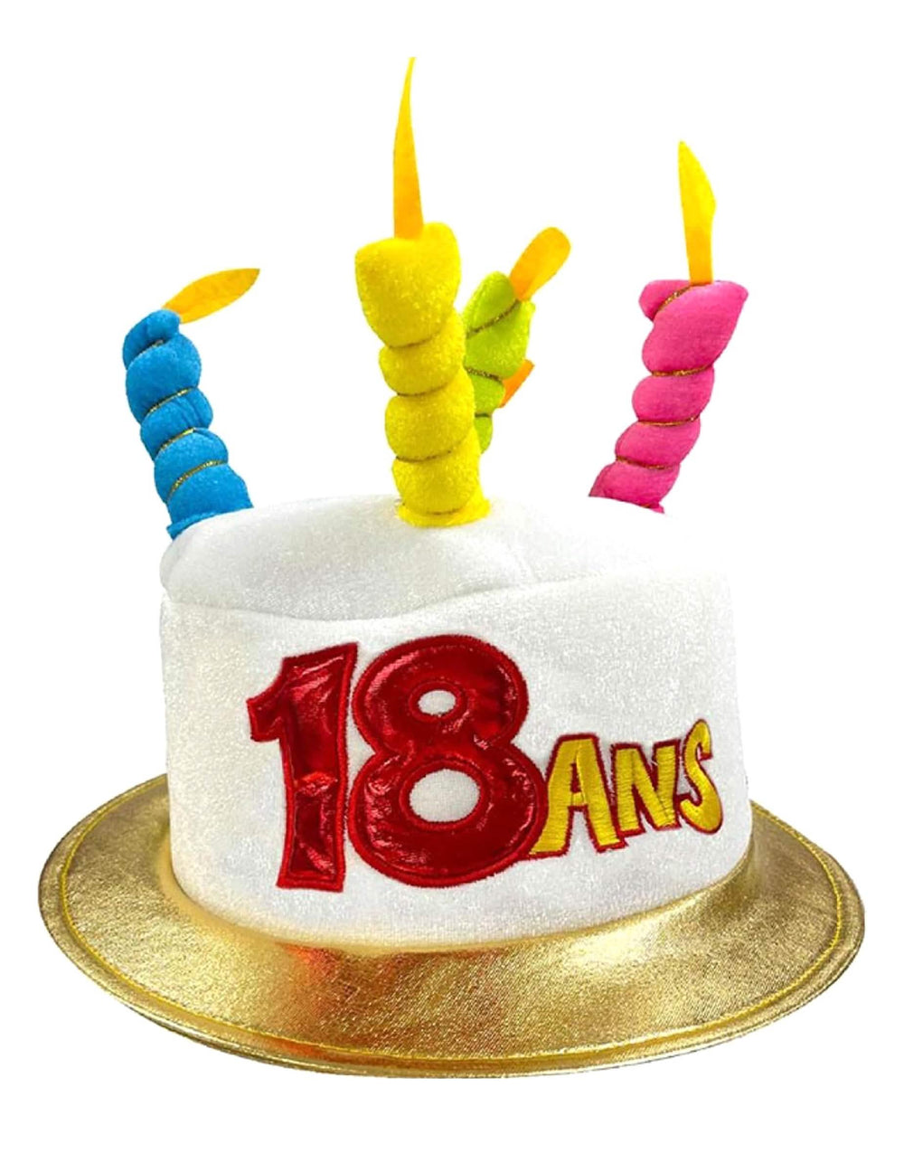 Chapéu Idade 18 para adulto branco com velas multicolores e rebordo dourado