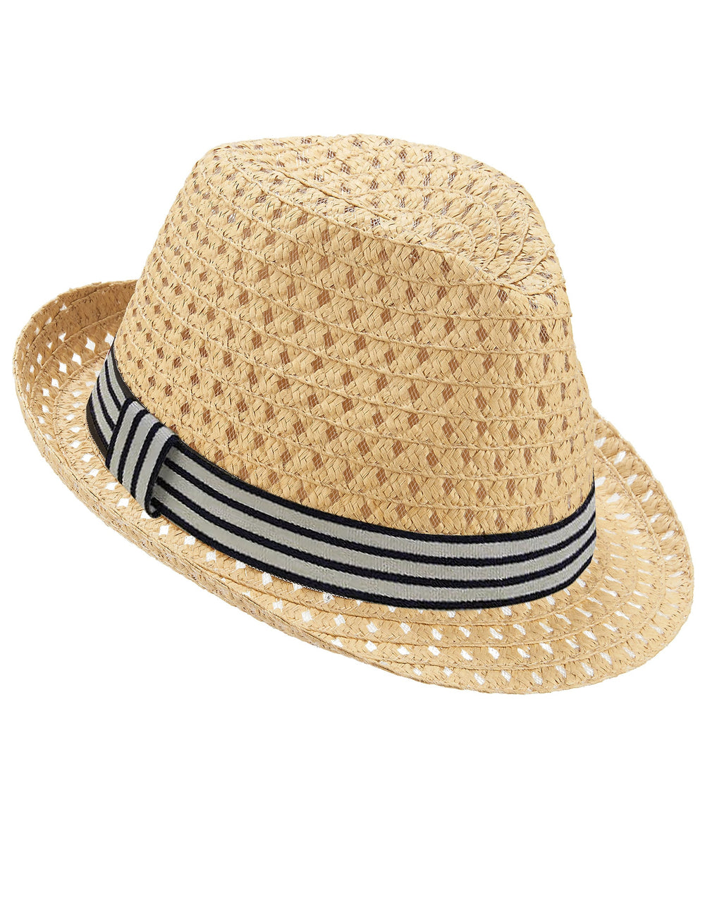 Vue de profil du chapeau borsalino ajouré avec bande bicolore