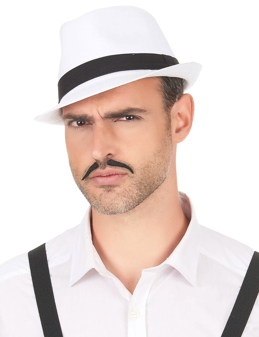 Chapeau borsalino pour adulte blanc avec bande noire