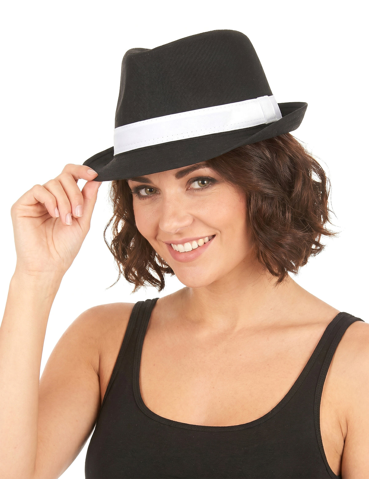 Chapéu borsalino preto com faixa branca adulto
