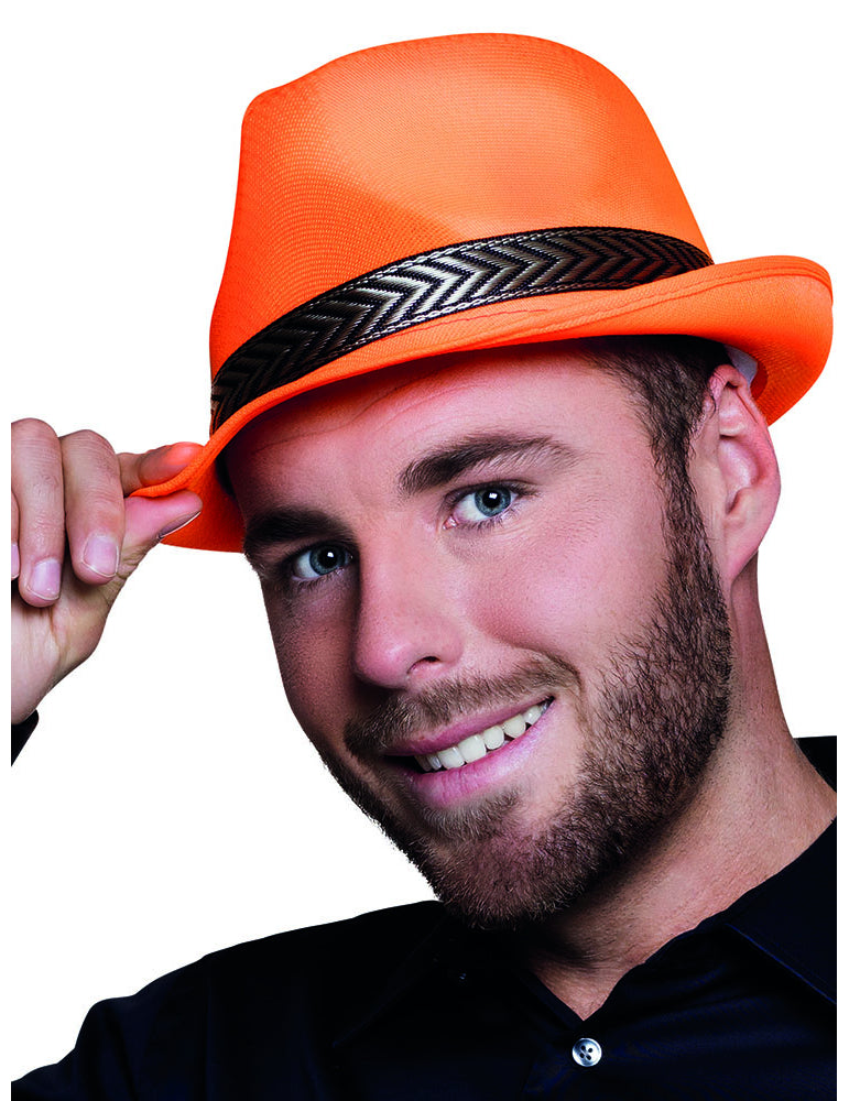 Chapeau borsalino trilby pour adulte orange fluo