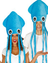 Chapeau de calamar pour adulte bleu avec tentacules