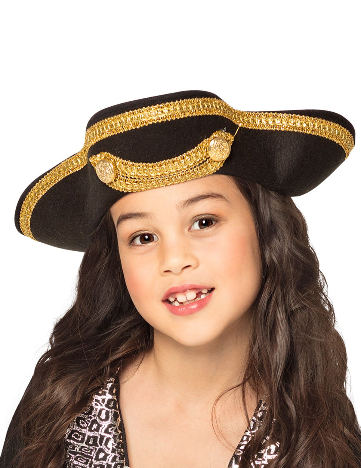Chapeau capitaine pirate pour enfant noir avec liseré doré