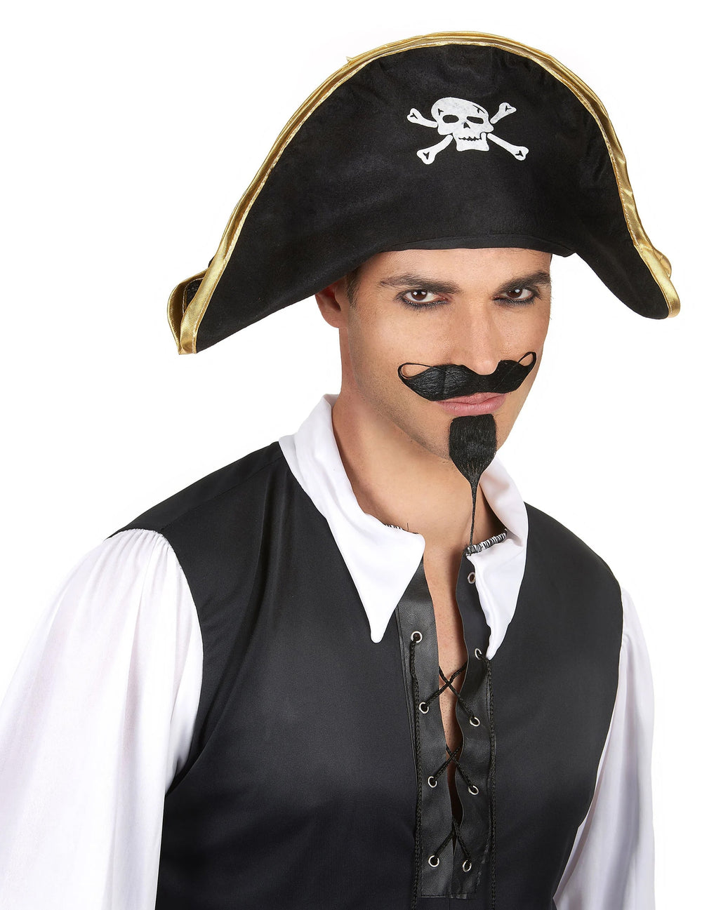 Chapeau chef des pirates pour adulte noir et doré avec tête de mort