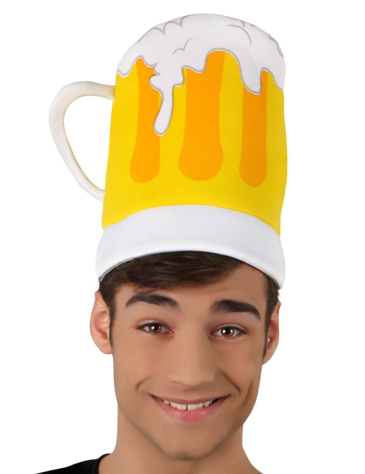 Chapéu caneca de cerveja para adulto amarelo e branco