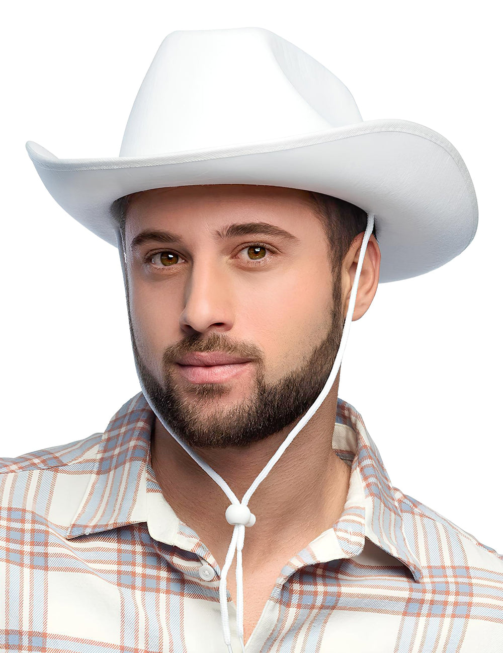 Chapeau de cowboy pour adulte blanc avec cordelette