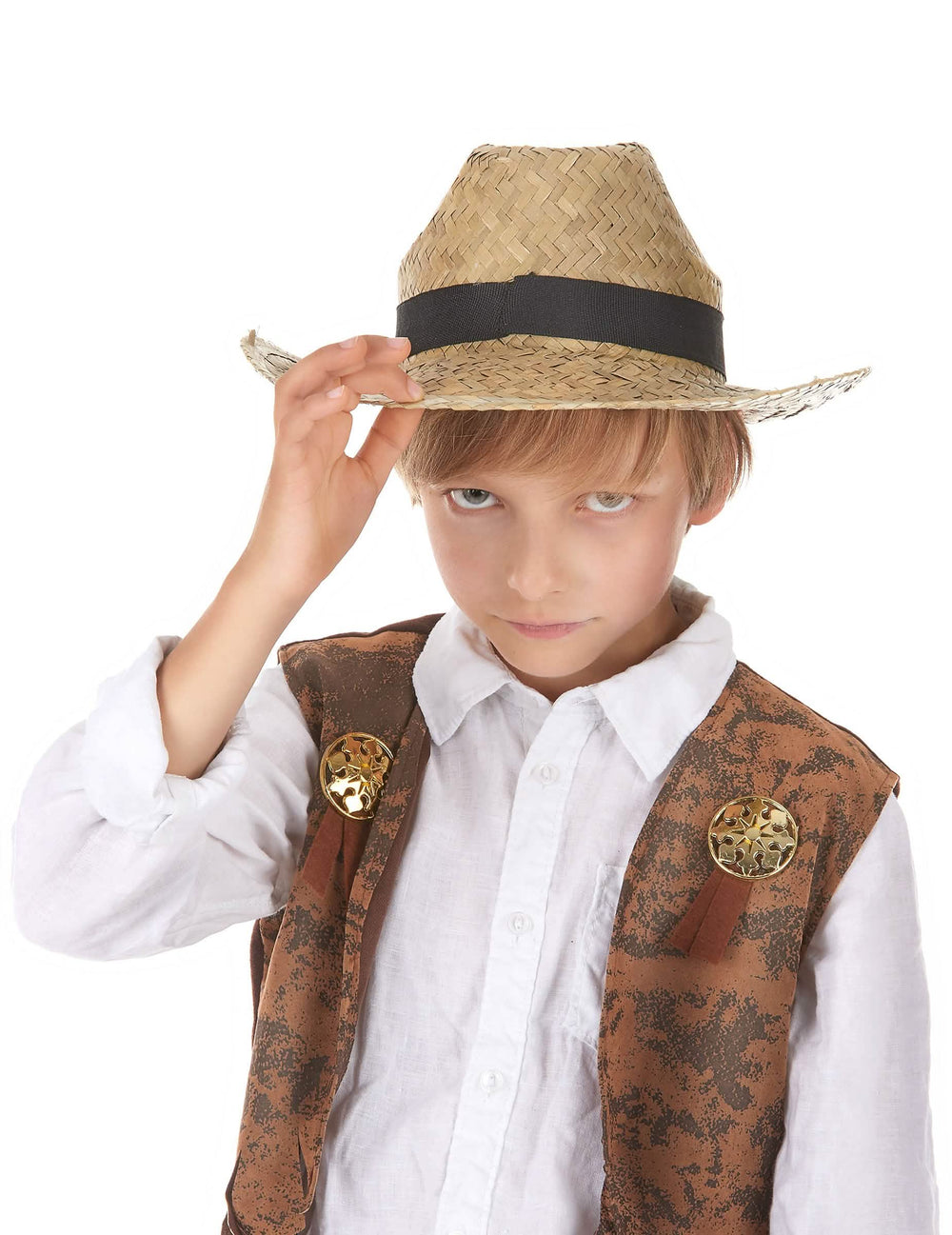 Chapéu de cowboy em palha para criança com fita preta