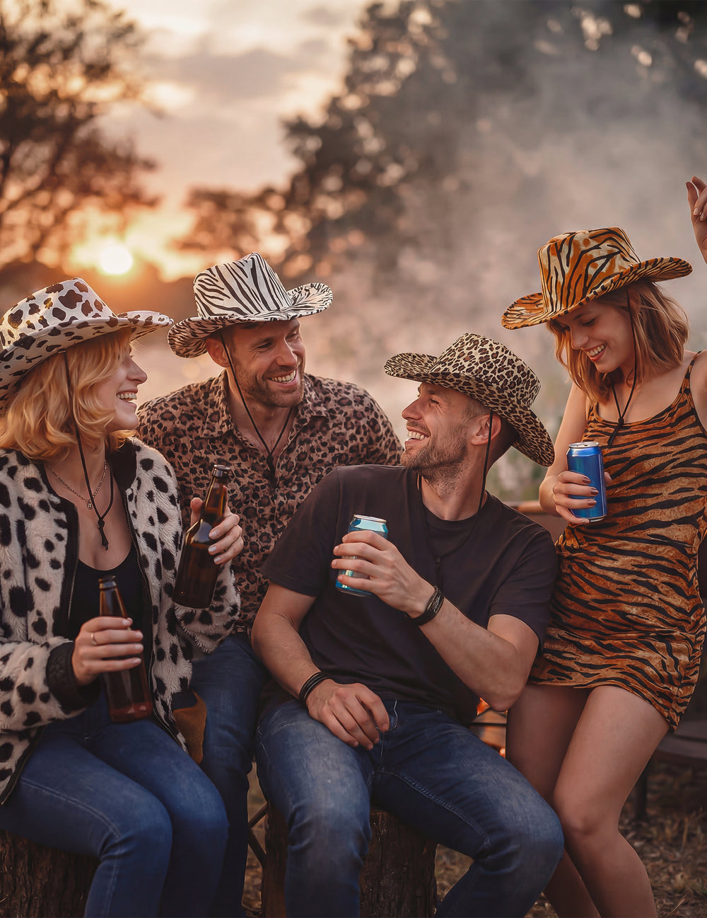 Mise en situation lors d'une fête du chapeau cowboy léopard