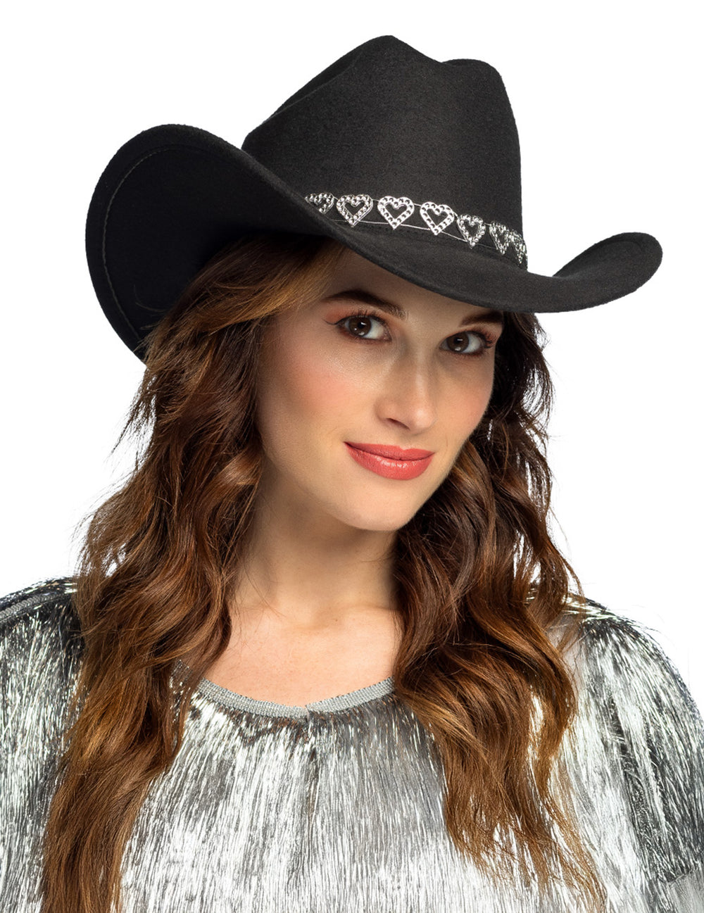 Vue de face du chapeau de cowboy avec cœurs brillants