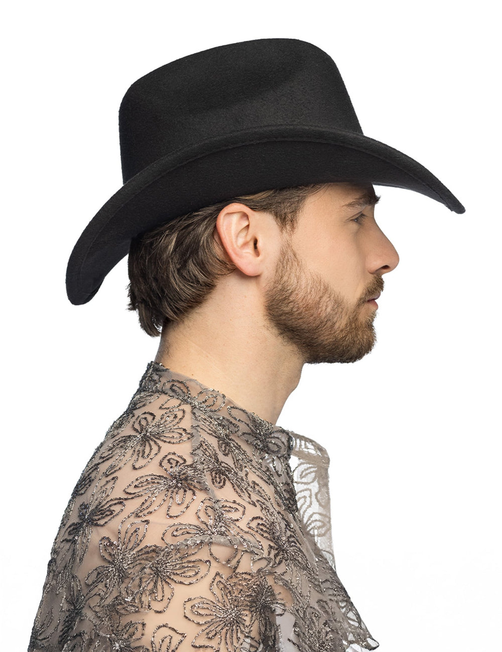 Vue de profil du chapeau de cowboy avec cœurs brillants