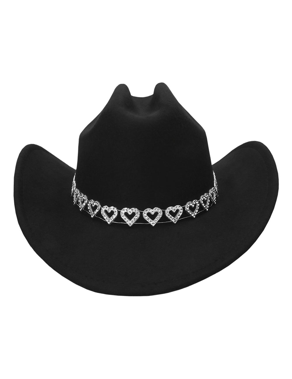 Détail de la bande de cœurs du chapeau de cowboy avec cœurs brillants