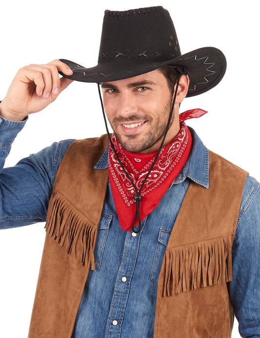 Chapéu cowboy preto camurça - adulto