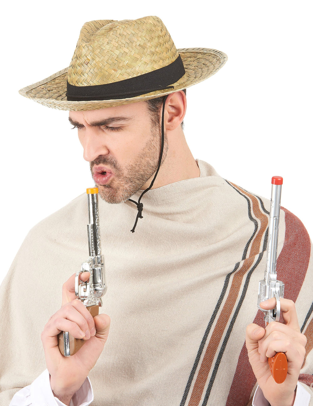 Chapeau cowboy pour adulte en paille avec ruban noir