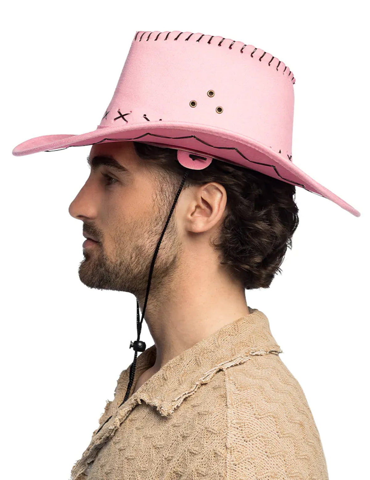 Vue de profil du chapeau cowboy pour adulte rose
