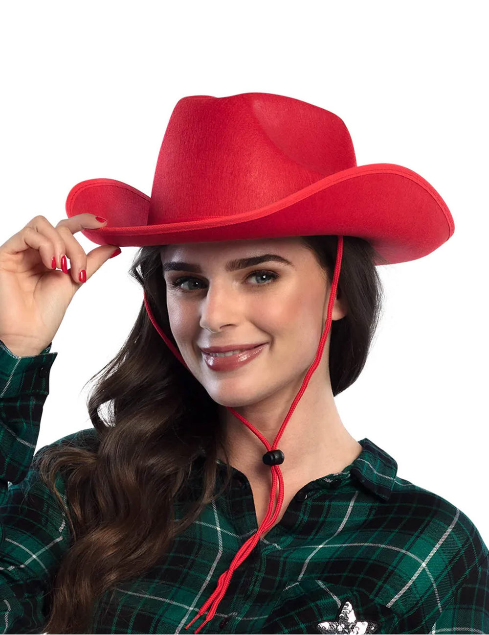 Chapéu de cowboy adulto vermelho com cordão de aperto