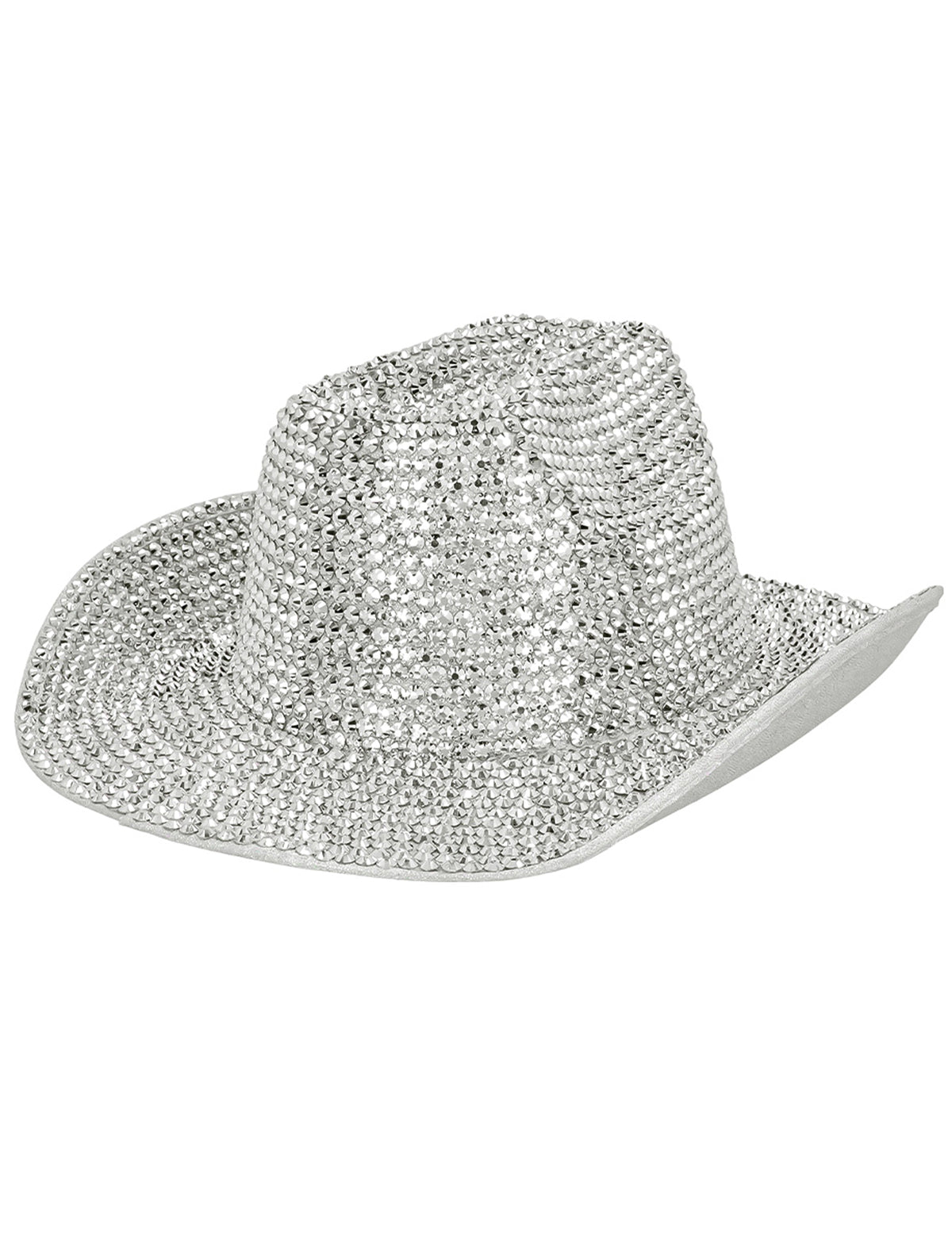 Vue de trois-quarts du chapeau de cowboy pour adulte strass argenté