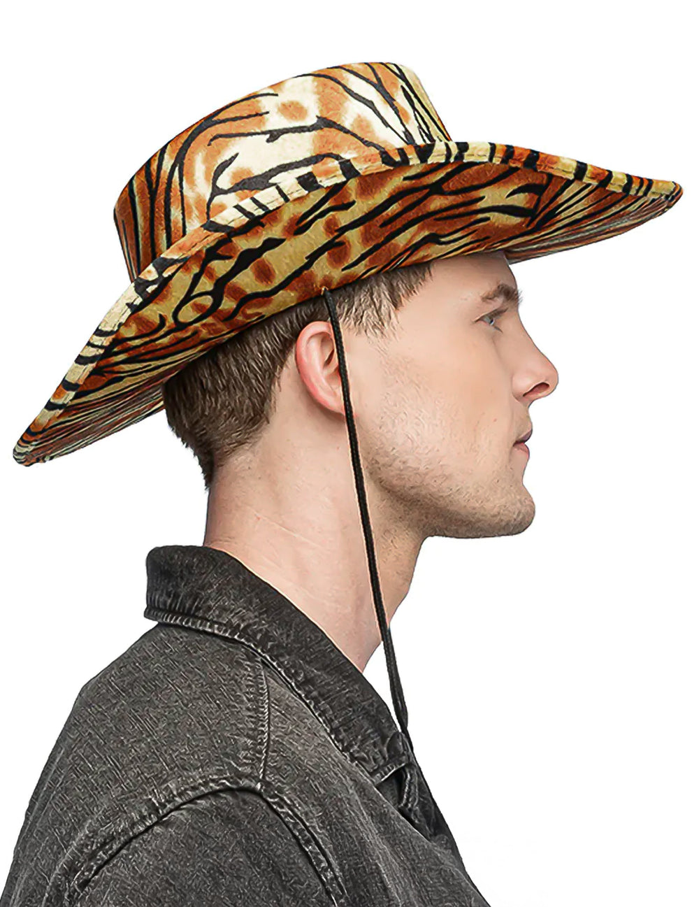 Vue de profil du chapeau de cowboy tigre