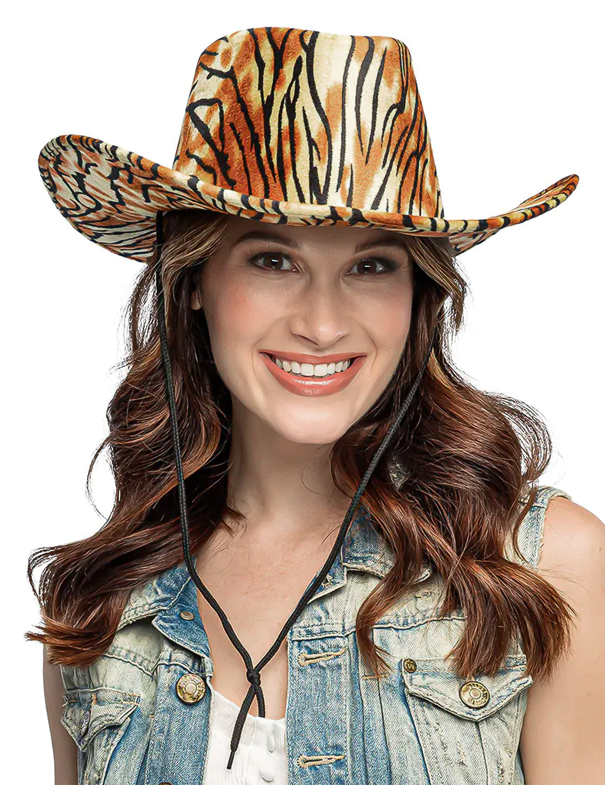 Chapeau de cowboy tigre pour adulte orange et noir à motifs tigrés