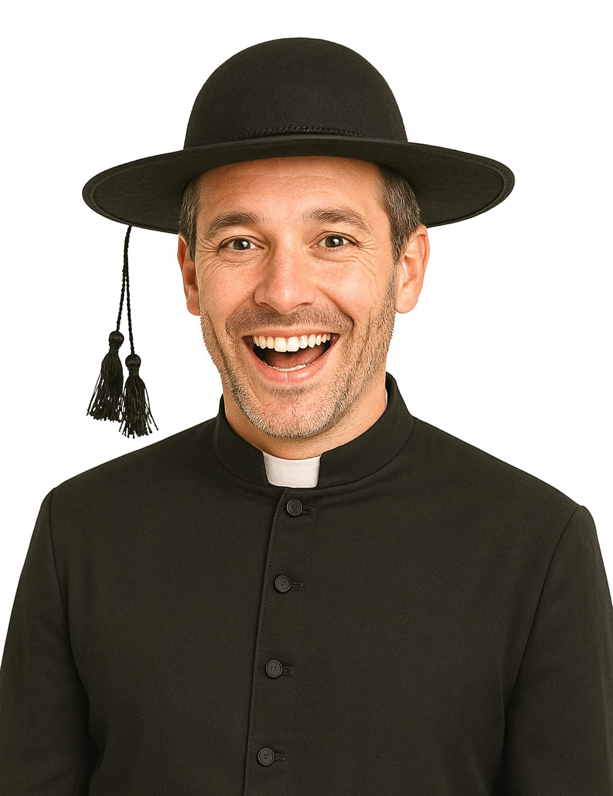 Chapéu de padre para adulto preto com pompons