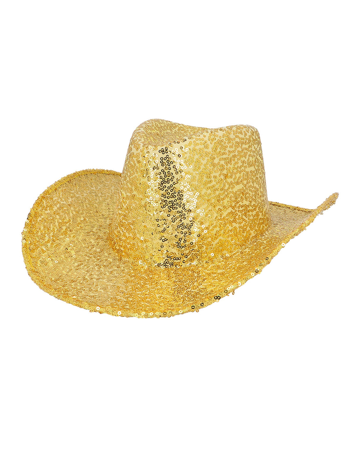 Vue de trois-quarts du chapeau de cowboy à sequins pour adulte doré