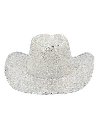 Vue de dessus du chapeau de cowboy à sequins pour adulte argenté