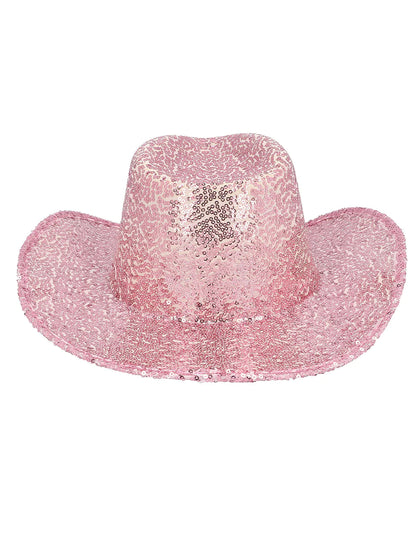 Vue de face du chapeau de cowboy à sequins pour adulte