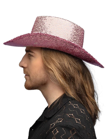 Vue de profil du chapeau de cowboy à sequins pour adulte