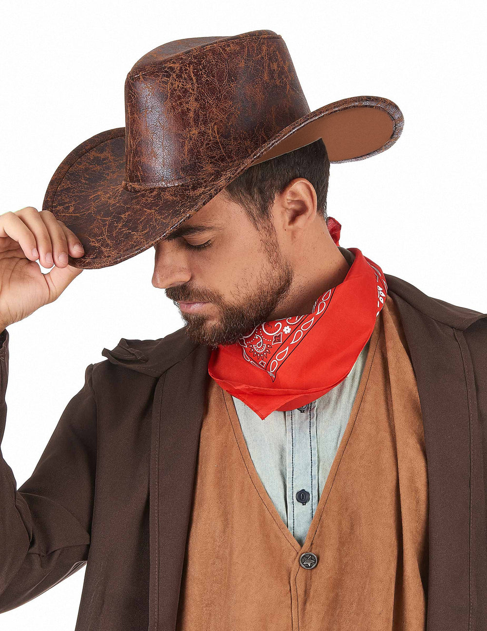 Chapeau de cowboy pour adulte marron imitation cuir