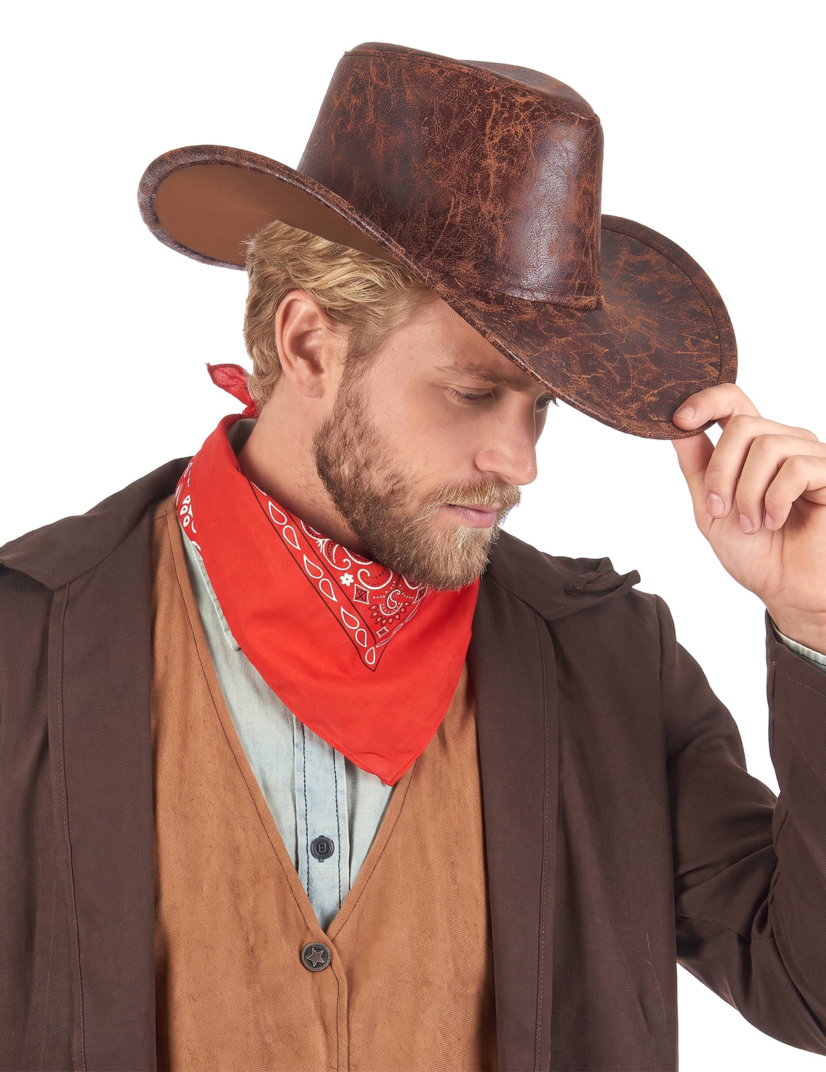 Chapéu de cowboy marron couro falso - adulto